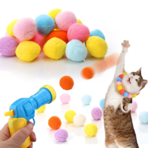 Cat Plush Ball 5pcs with Toy Gun Plush Ball Firing Gun Teaser for Cat